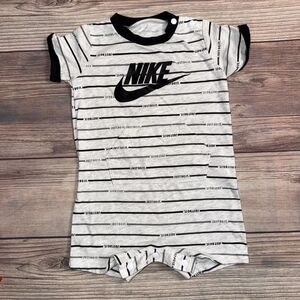 Nike Romper Baby Size 6 Months Gray Black Striped Short Sleeve